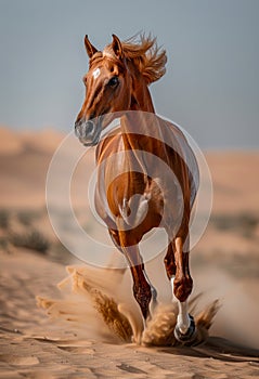 Beautiful red horse running in the desert