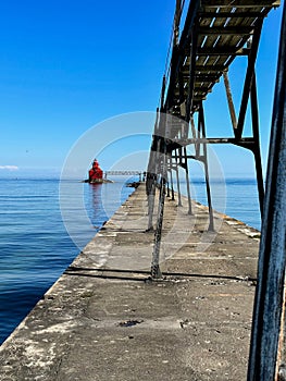 Sturgeon Bay Ship Canal Pierhead Lighthouse along Lake Michigan photo