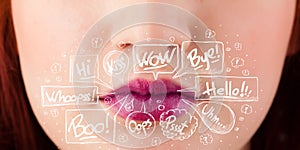 Beautiful red lips with white speech bubbles