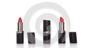 Beautiful red lipstick isolated on white,close up of a lipstick