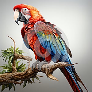 Beautiful Red Macaw Parrot extreme closeup. Generative AI