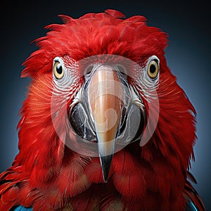 Beautiful Red Macaw Parrot extreme closeup. Generative AI