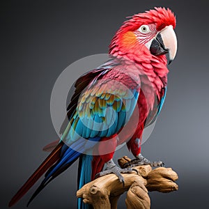 Beautiful Red Macaw Parrot extreme closeup. Generative AI