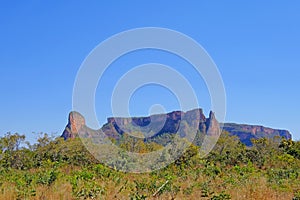 Beautiful red mountain landscape at Chapada Dos Guimaraes, the geographic center of South America, Mato Grosso, Brazil