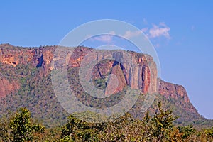Beautiful red mountain landscape at Chapada Dos Guimaraes, the geographic center of South America, Mato Grosso, Brazil photo