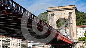 A beautiful red old brigde in Lyon photo
