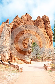Beautiful red rock formations at Garden of the Gods is a public park located in Colorado Springs, Colorado, US. It was designated