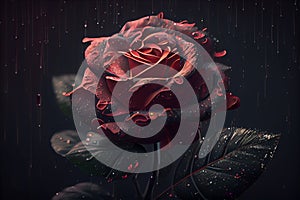 Beautiful red rose in raindrops isolated on black background. Contains clipping path