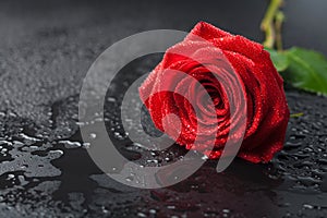 Beautiful red rose with water droplets