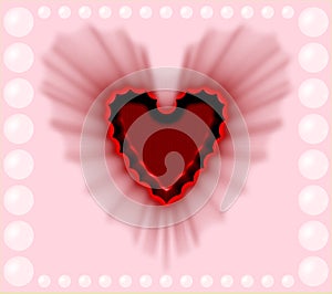 Beautiful red shaded heart on a pink and pearl background computer generated image design