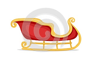 Beautiful red sleigh of Santa Claus. Flat cartoon christmas design element isolated on white background. Vector