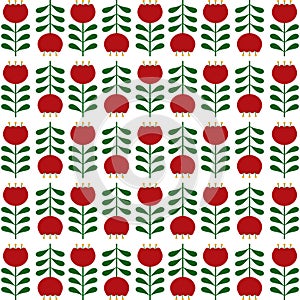 Beautiful red summer flower pattern and green leaves.