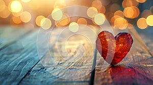 Beautiful red Toy heart on a wooden bench