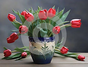 beautiful red tulip flower in pot