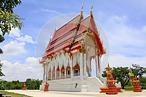 Beautiful red and white Buddhist temple at Buang Sam Phan, Phetchabun photo
