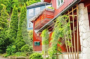 Beautiful red wooden villa in Scandinavia