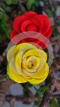 beautiful red and yellow artificial rose flowers