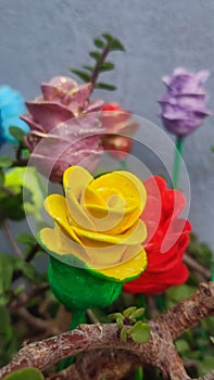 beautiful red and yellow artificial rose flowers