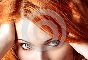 Beautiful redhair woman close up style portrait