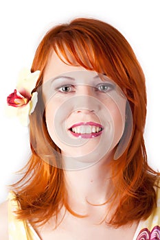 Beautiful redhair woman close up style portrait photo