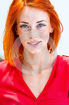 Beautiful redhead freckled woman
