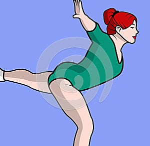 Beautiful redhead gymnast woman with blue background