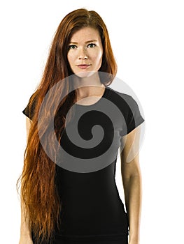 Beautiful redhead wearing blank black shirt