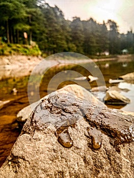 Beautiful refelction of lake water and stones
