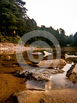 Beautiful refelction of lake water and stones