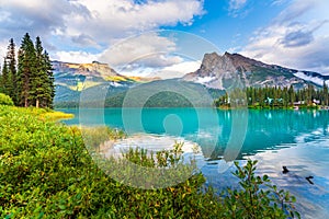 Beautiful reflection at Emerald Lake in Yoho National Park, British Columbia, Canada