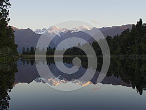 Beautiful reflection of Lake Matheson at sunset