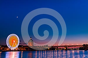 City lights reflected in Garonne river, Toulouse