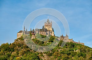 Beautiful Reichsburg castle on a hill in Cochem, Germany