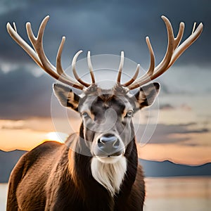 Beautiful reindeer looking at the viewer - ai generated image