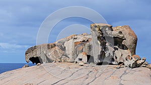 The beautiful Remarkable Rocks against the blue sky in the Flinders Chase National Park, Kangaroo Island, Southern Australia