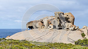 The beautiful Remarkable Rocks against the blue sky in the Flinders Chase National Park, Kangaroo Island, Southern Australia