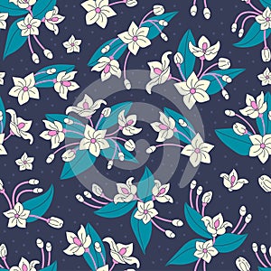 Beautiful repeating pattern. Floral composition. Flowers and leaves. Hand drawn style.