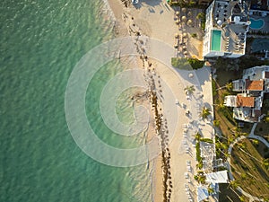 A beautiful resort town from a bird\'s eye view. Hotel complex, swimming pools