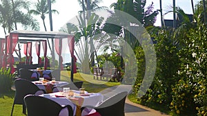 Beautiful restaurant on the beach. A romantic place for lovers. Sunset