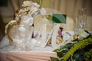 Beautiful restaurant interior table decoration for wedding or event.