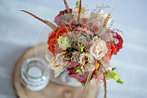 Beautiful restaurant interior table decoration for wedding or event. Flower Wedding Table Decoration/ Autumn colors.