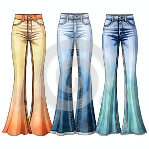 beautiful retro Bell-bottom jeans clipart illustration