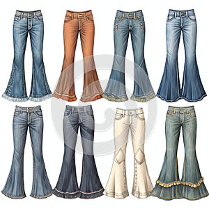 beautiful retro Bell-bottom jeans clipart illustration