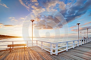 Beautiful retro pier at sunset. Gdansk Brzezno, Poland