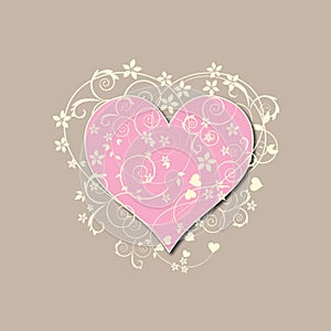 Beautiful, retro pink heart with swirls