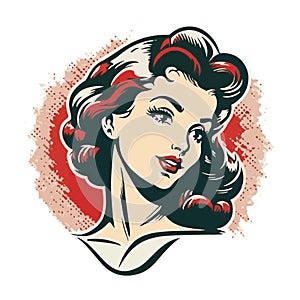 Beautiful retro pinup girl style for your logo, t-shirt, label design or patch
