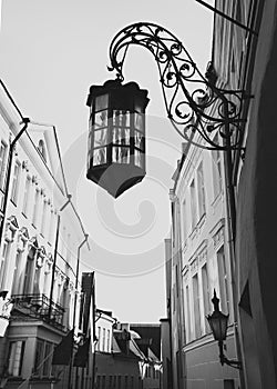 Beautiful retro street lamp in Old Town in Tallinn