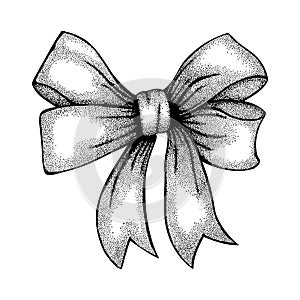 Beautiful ribbon tied in bow. Freehand drawing in