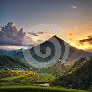 Beautiful Rice Terraces, South East Asia made with Generative AI