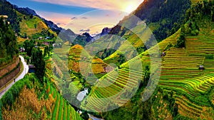 Beautiful Rice terraces at viewpoint in Mu cang chai, Vietnam